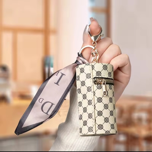 Round Mini Bucket Keychain Bag - Khaki - Picture 1 of 2